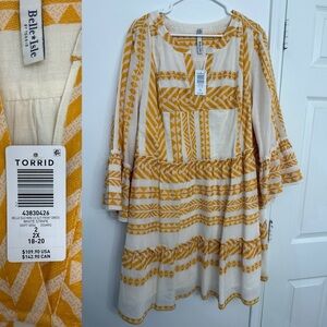 Torrid Mustard and Cream Patterned Long Sleeve Dress